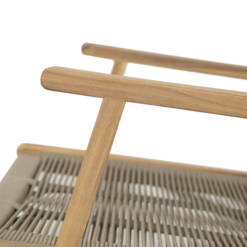 Fauteuils club d'extérieur en bois d'acacia Sierra, Corde beige / structure en teck clair
