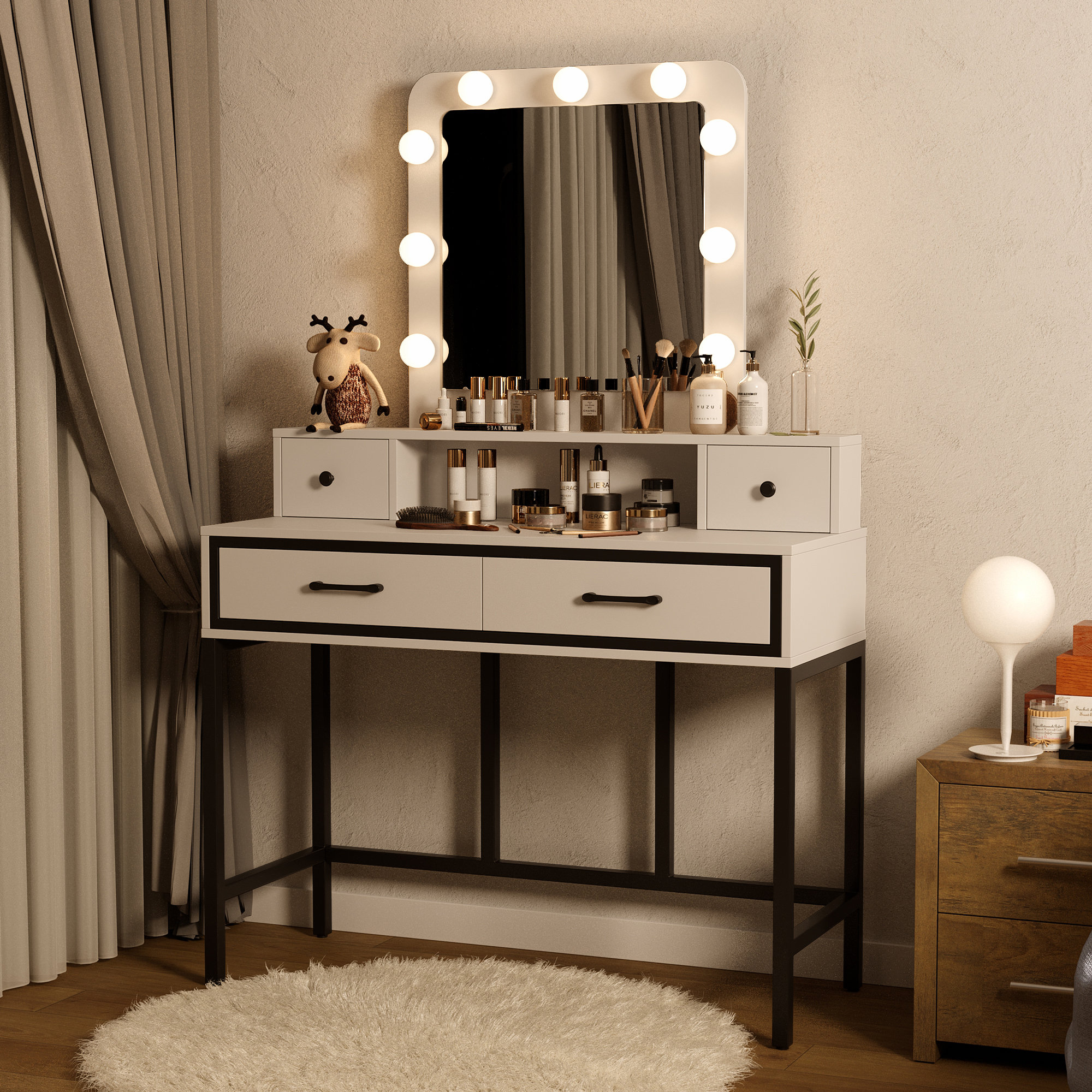 17 Stories Abdulaleem Vanity Table with Lighted Mirror & Reviews Wayfair