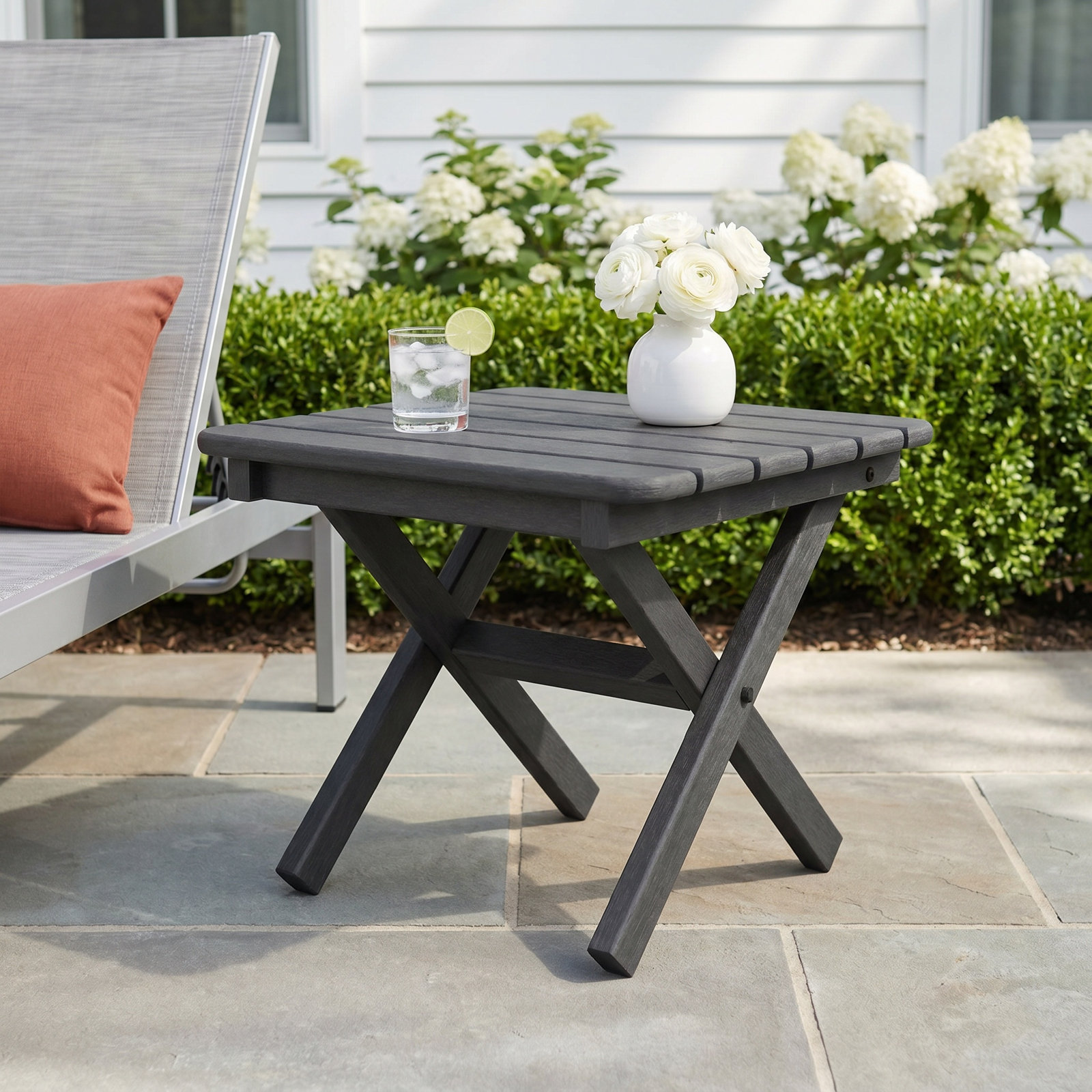POLYWOOD® Tables 18" Patio Side Table, Slate Gray