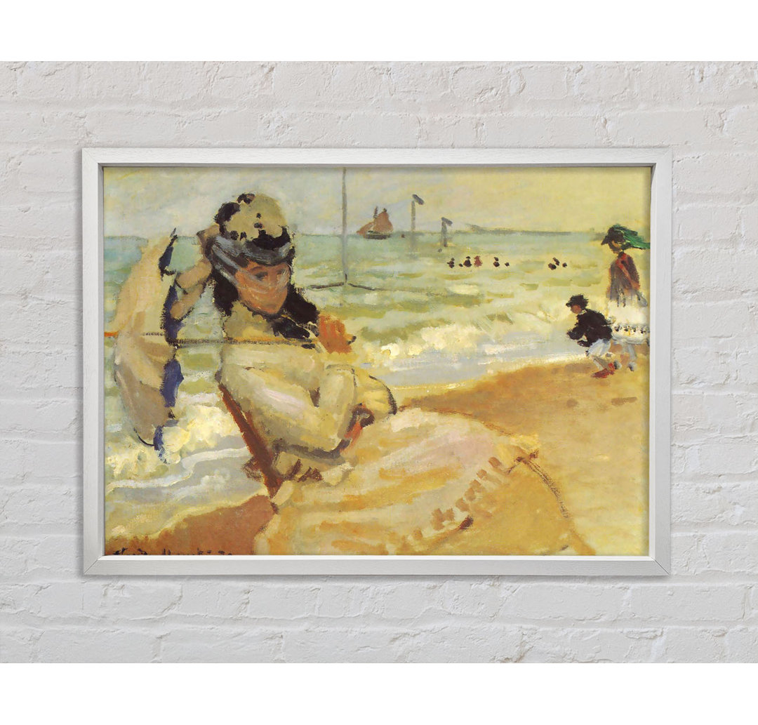 Camille am Strand von Trouville von Claude Monet - Einzelbildrahmen Kunstdrucke auf Leinwand