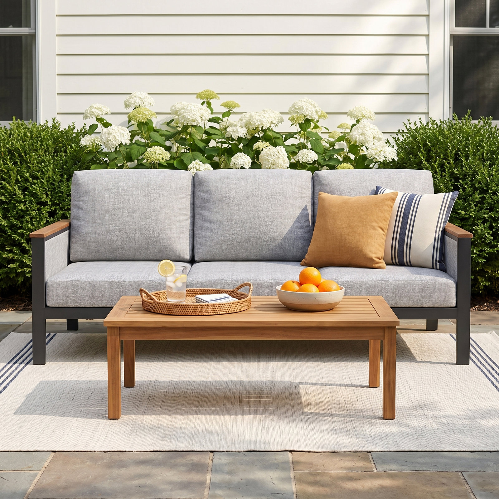Townsend 80" Sunbrella® Patio Sofa, Canvas Granite, Black/Canvas Granite