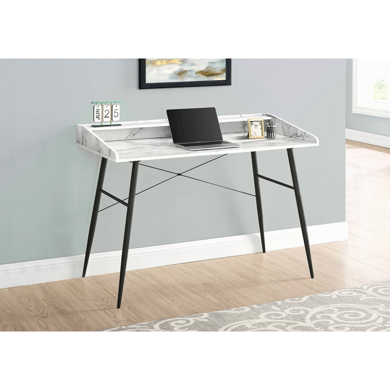 Bureau d'ordinateur, bureau personnel, ordinateur portable, tablettes de rangement, L 48 po, bureau, aspect marbre blanc contemporain, moderne