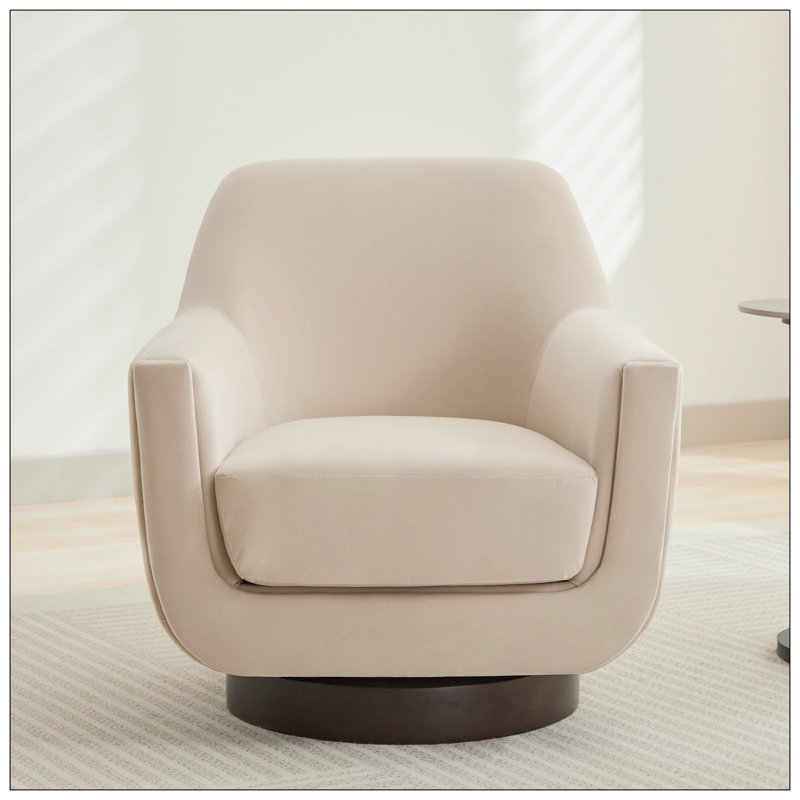 Fauteuil demi-tonneau pivotant de 30,90 po Mercersville, Velours beige