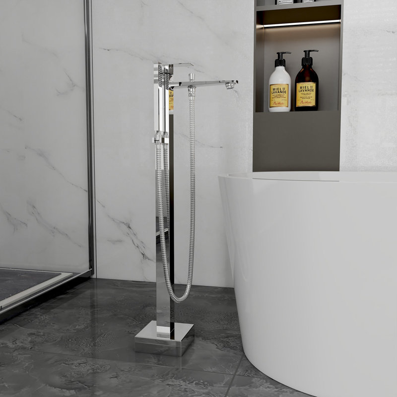 Robinet de baignoire autoportant à poignée simple avec inverseur, Chrome