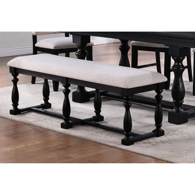 Mobilier de salle à manger de style détente décontracté - banc noir anthracite, bois massif, revêtement en tissu pour un banc élégant noir