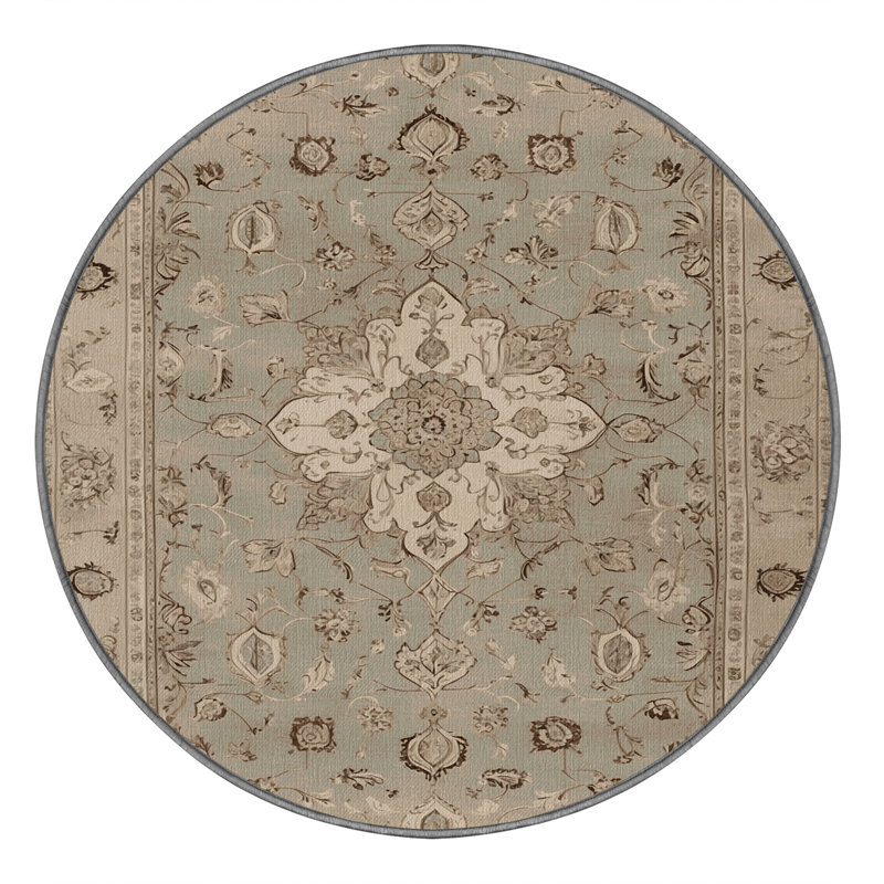 Tapis gris Tabriz lavable à la machine, Rond 4 pi