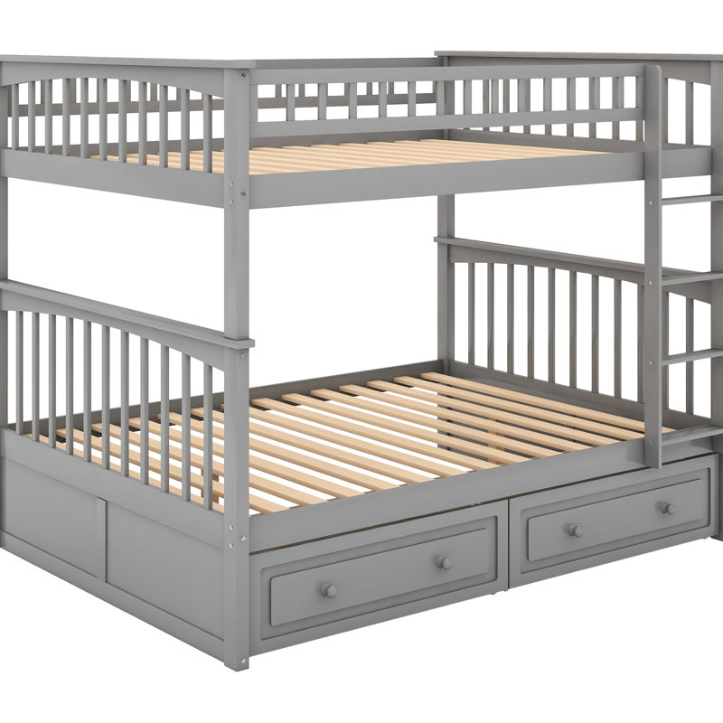 Lit double superposé au dessus avec tiroirs gris - convertible pour la chambre à coucher grise, Lit double, Gris