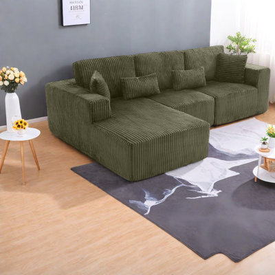 Canapé vert chenille peu encombrant, confort modulaire moderne pour le salon