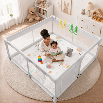 Baby Playpen with Mat, 59x59inch Playpen for Babies and Toddlers, Extra Large Baby Playpen