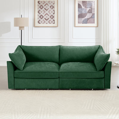 2 Seater Sofa with Pull-Out Storage Drawers, Crescent Armrests, and Wraparound Design for Small Living Rooms
