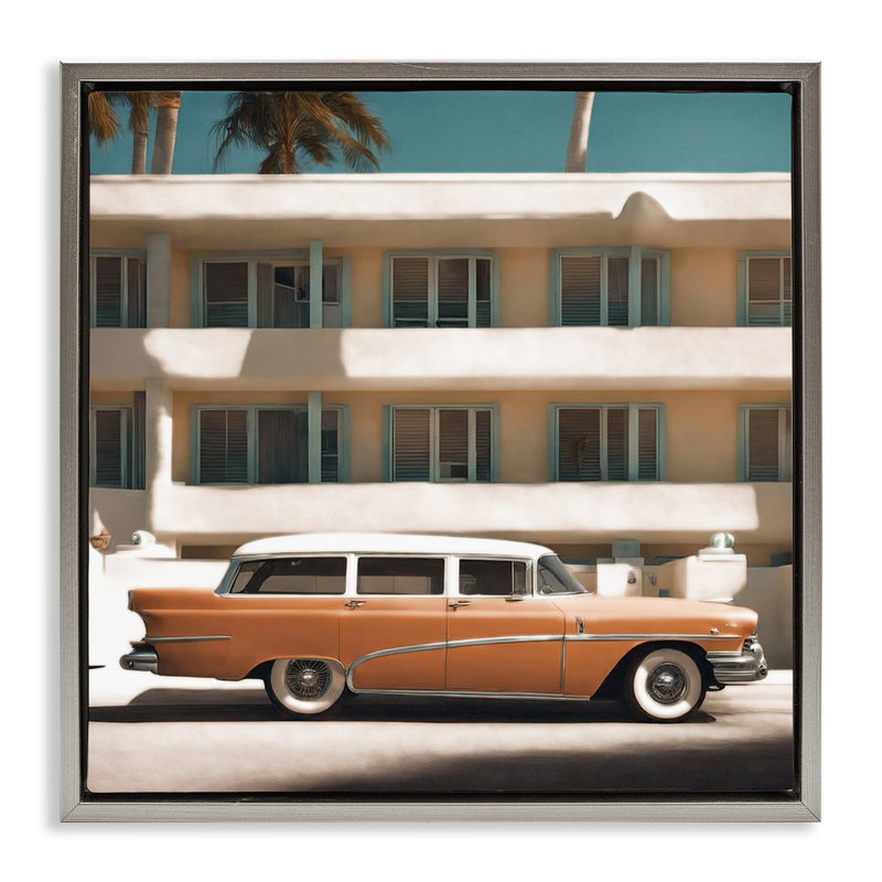 "Antique Car in Miami", art mural sur toile flottante par Noah Bay, Cadre flottant gris lustré, H 25 po x l 25 po