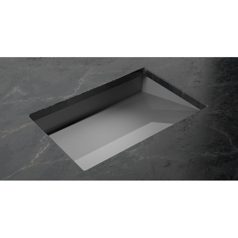 Lavabo de salle de bain encastré en pierre 25,2 po x 16,1 po Badeloft UB-04-L-GGRY, Gris brillant
