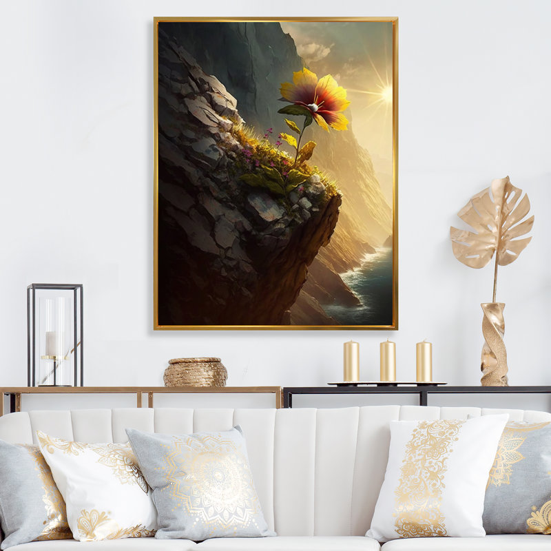 «Blooming Dahlia Mountain Flower» sur toile, H 20 po x l 12 po x P 1 po, Cadre flottant doré