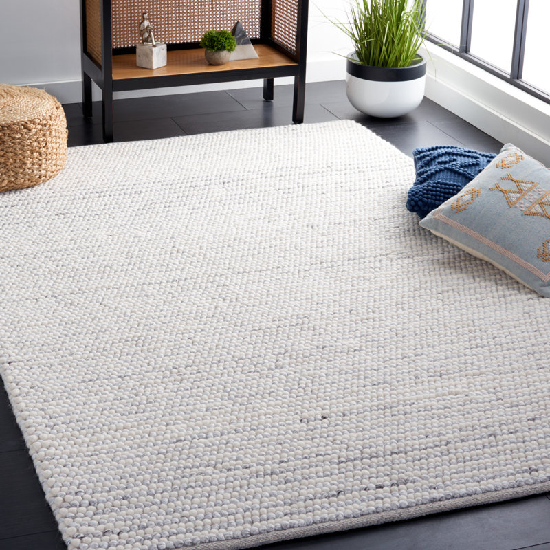 Tapis rayé ivoire / gris clair fait à la main Charvik, Rectangle de 5 pi x 8 pi