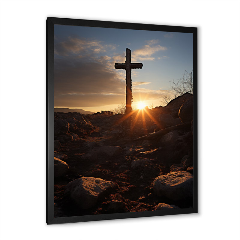 Addieville, croix religieuse, résurrections, promesse sur toile, H 20 po x l 12 po x P 1 po, Cadre photo noir