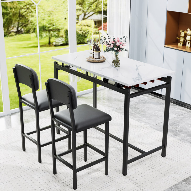 Ensemble de table de cuisine, table de salle à manger et chaises pour 2, ensemble de table de salle à manger 3 pièces avec 2 chaises rembourrées, ensemble de table de salle à manger de bar pour petits espaces, appartement, petit-déjeuner, pub