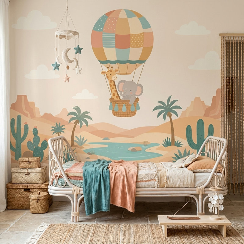 Papier peint montgolfière amovible, 140"x108", Texturé non collé