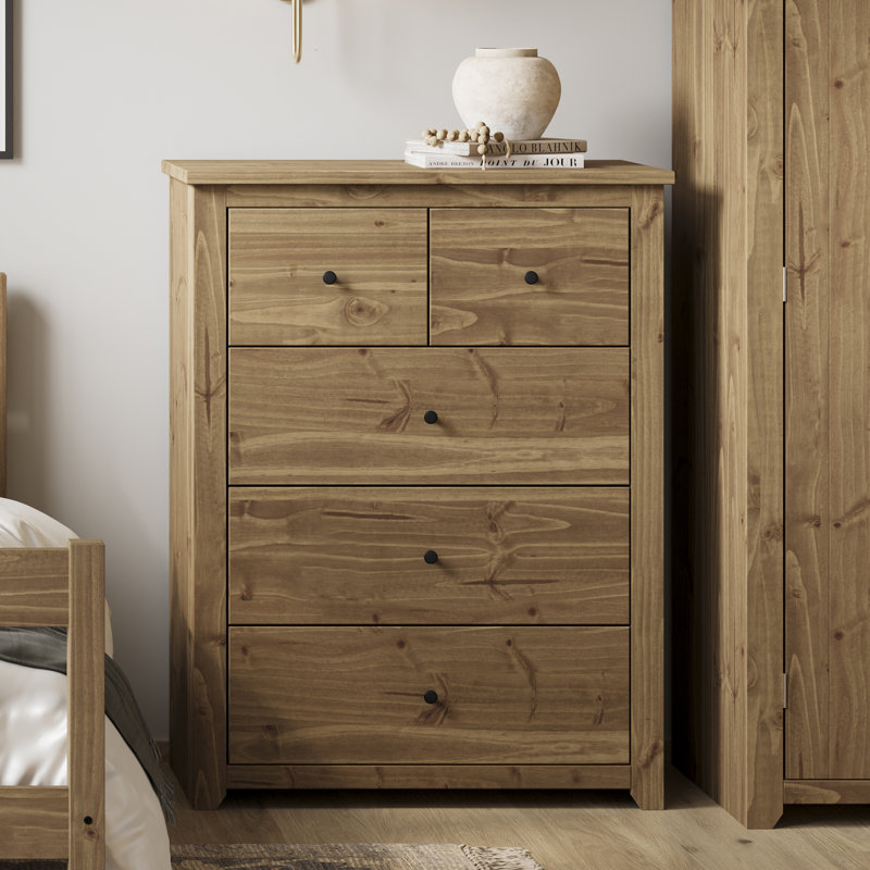 HAVANA PINE 5 DRAWER CHEST OF DRAWERS, Brown