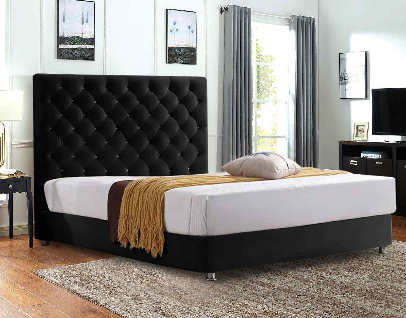 Plush upholstered online bed