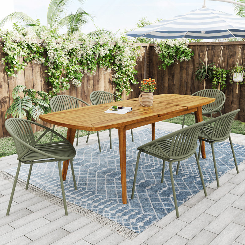 Ensemble de salle à manger d'extérieur moderne 7 pièces avec chaise empilable 7 pièces, Vert