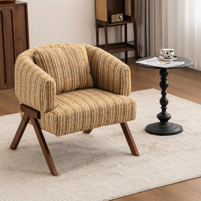 Mid Century Upholstered Arm Accent Chair with Solid Wood Legs