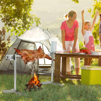 Heavy-Duty Stainless Steel Rotisserie Kit – 132LB Capacity, Dual 50W Motors, 8-Level Adjustable, Outdoor Charcoal BBQ Spit – 46x21.2x35.5 in