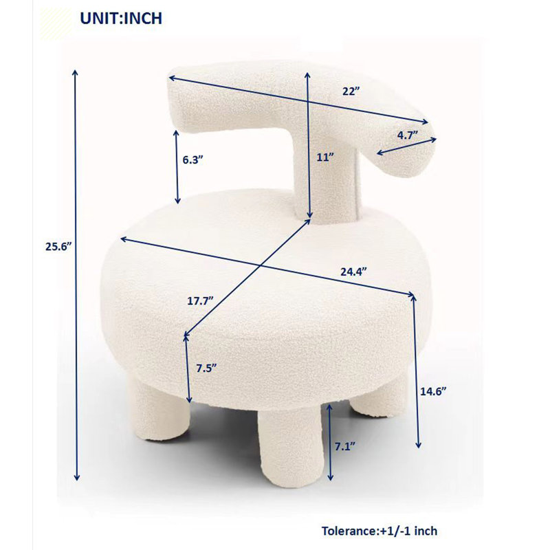 Chaise de lecture avec tabouret rembourré en tissu de 24,4 po de largeur, Beige