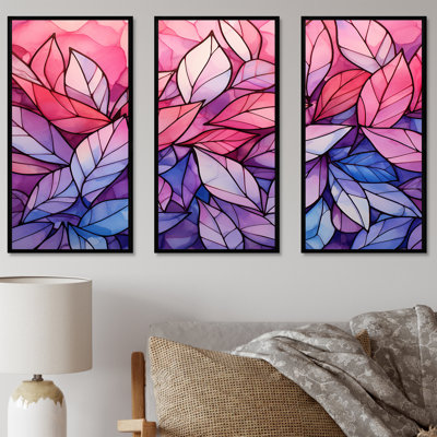 Rose et mauve, plantes tropicales, feuilles II - fuchsia, art mural