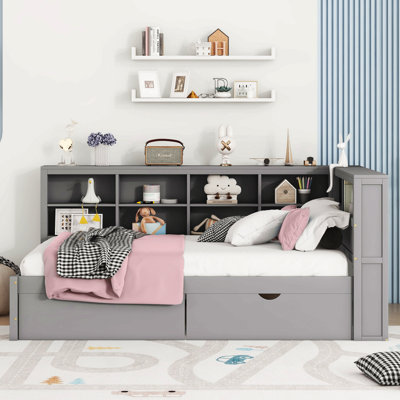 Wooden Daybed With 2 Drawers, Daybed With Storage Shelf And Usb Charging Ports