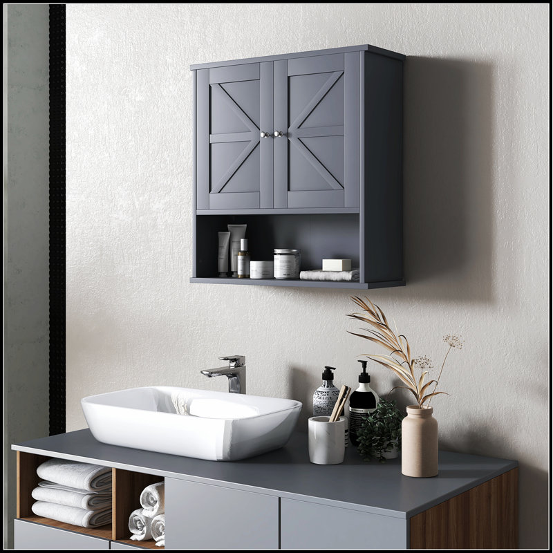 Armoire murale de salle de bain Kleankin Farmhouse avec tablette ouverte et intérieur réglable, parfaite pour le rangement organisé et l'esthétique moderne.