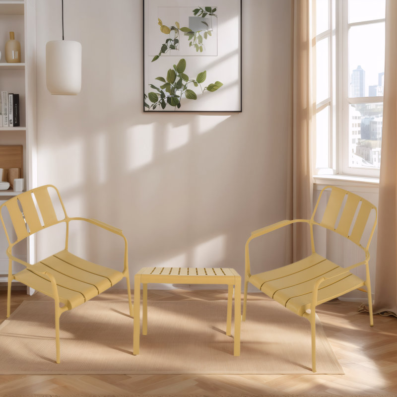 Ensemble de 3 tables basses colorées en PP pour l'intérieur et l'extérieur 19,68 po, Jaune brique