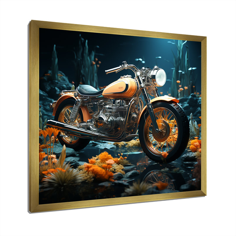 «Rustic Motocyle Bike Memory» sur toile, H 24 po x l 24 po x P 1 po, Cadre doré simple