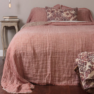 Kent Linen Bedspread, Pomegranate/Natural, King