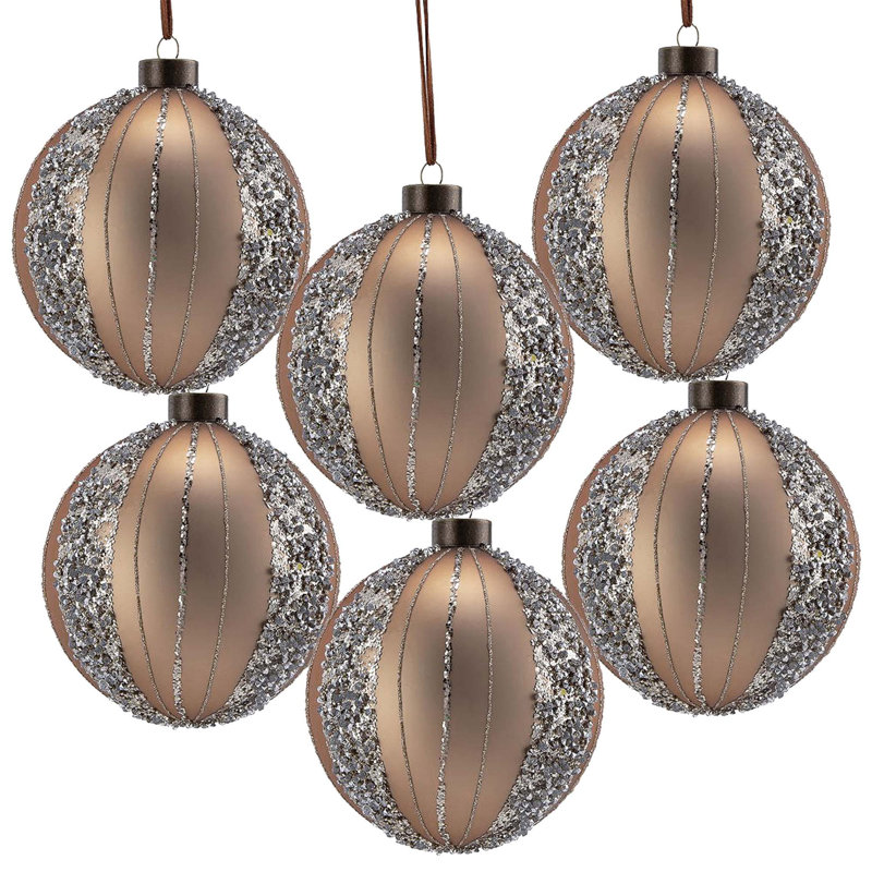 Ornements de boules de Noël D3,9 ", boules de Noël suspendues en verre, ensemble de 6, Doré