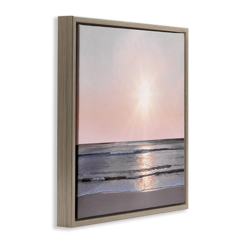 «Peach Sunrise over Beach», art mural encadré flottant par Mike Calascibetta, Cadre flottant orme Montalcino