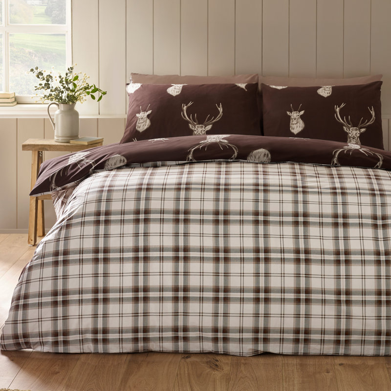 Stag Check Reversible Duvet Cover Set, Single