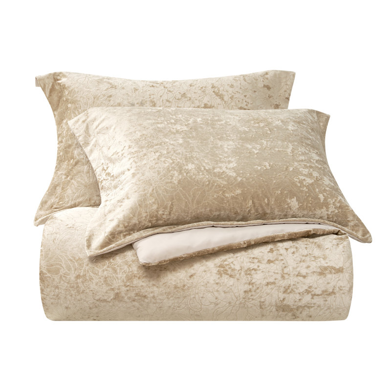 Design Studio Rochelle Outline Floral 2-3 Piece Crushed Velvet Comforter Set, Twin Comforter + 1 Standard Sham, Gold