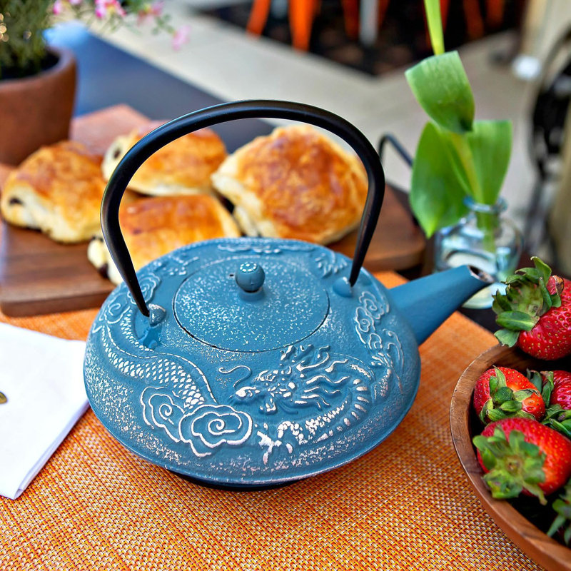 Grand ensemble de bouilloire en fonte - théière japonaise 40 oz / 1200 ml avec infuseur et sous-plat assorti