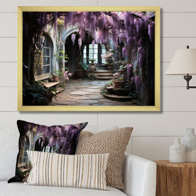 «Japon Art Mauve Wisteria Archway II», reproduction d'art sur toile encadrée