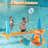 Inflatable Pool Float Set Volleyball Net & Basketball Hoops, Orange-97843304
