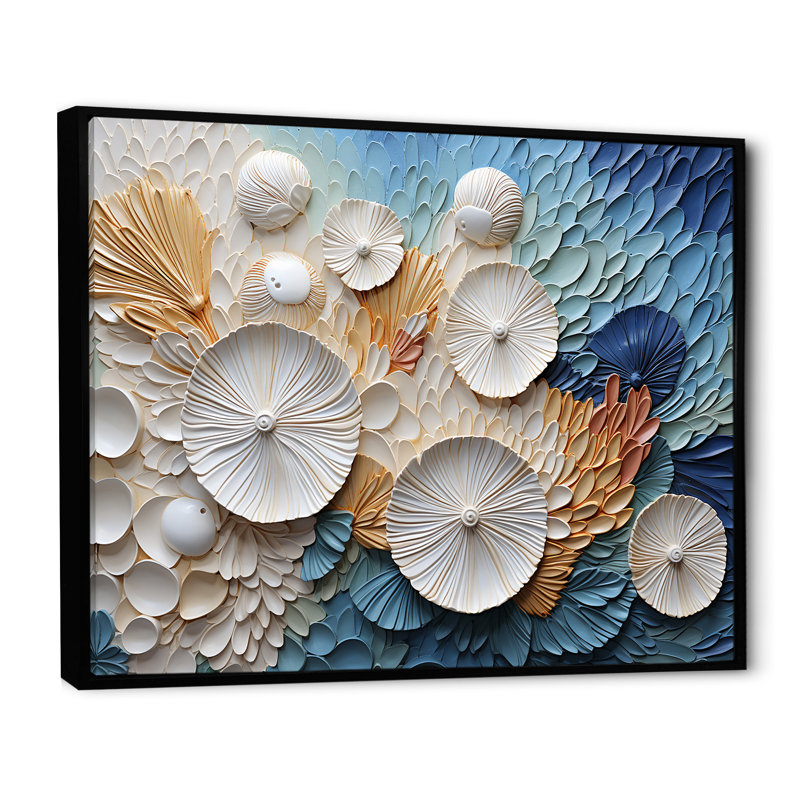 Coastal Seashell Tranquility I - coquillage sur toile, art mural, H 16 po x l 32 po x P 1 po, Cadre flottant noir
