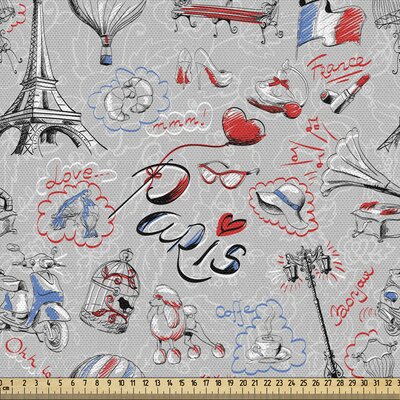 fab_45229_Paris Fabric By The Yard, France Themed Image With French Flag Dogs Eiffel Tower Croissant Vintage City Of Love, Decorative Fabric For Uphol -  East Urban Home, F2D46F8244564F0BBDF68F2A9C2A4ECD