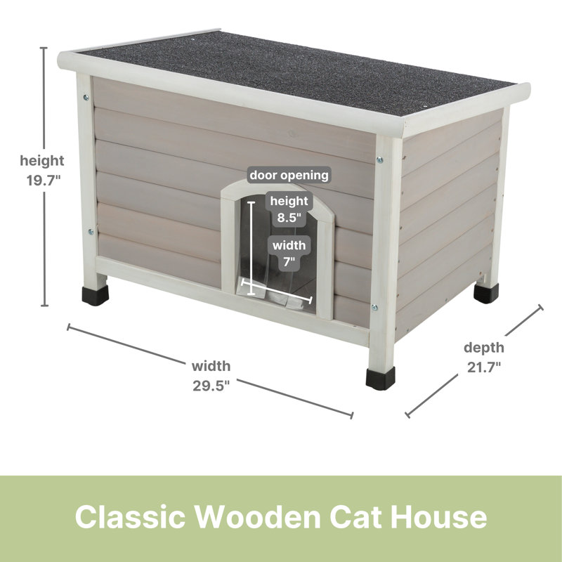 Elevated Weatherproof Gray Fir Wood Cat House with Hinged Roof