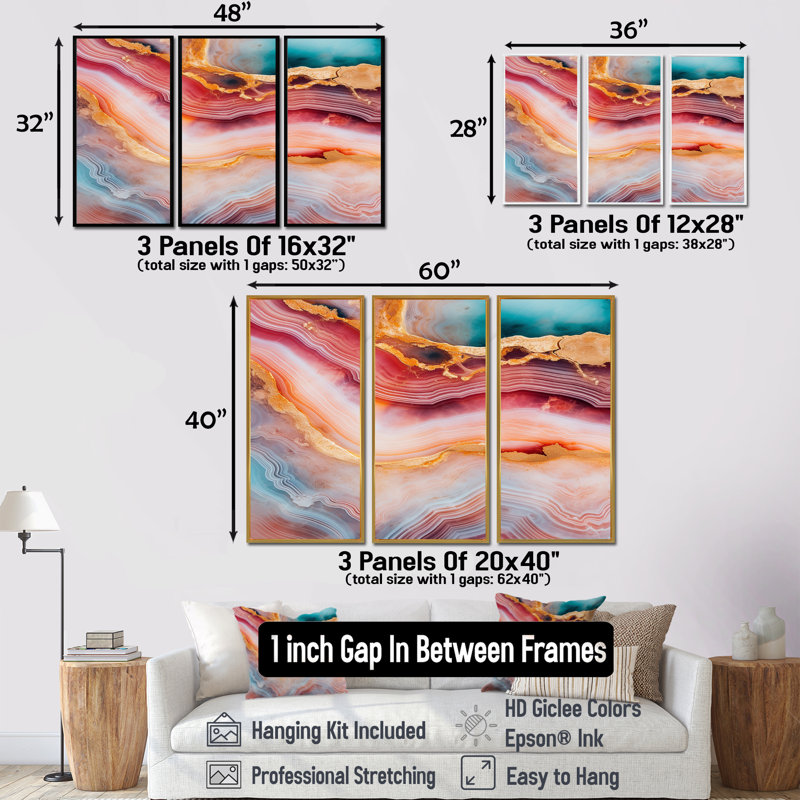 Ensemble de salon Kaylani - Art mural en marbre, Cadre flottant brun, H 32 po x l 48 po x P 1 po