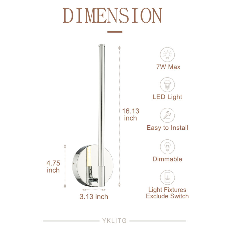 16" Modern Dimmable Linear Integrated LED Vanity Wall Sconce, Set of 2, Chrome, Chrome