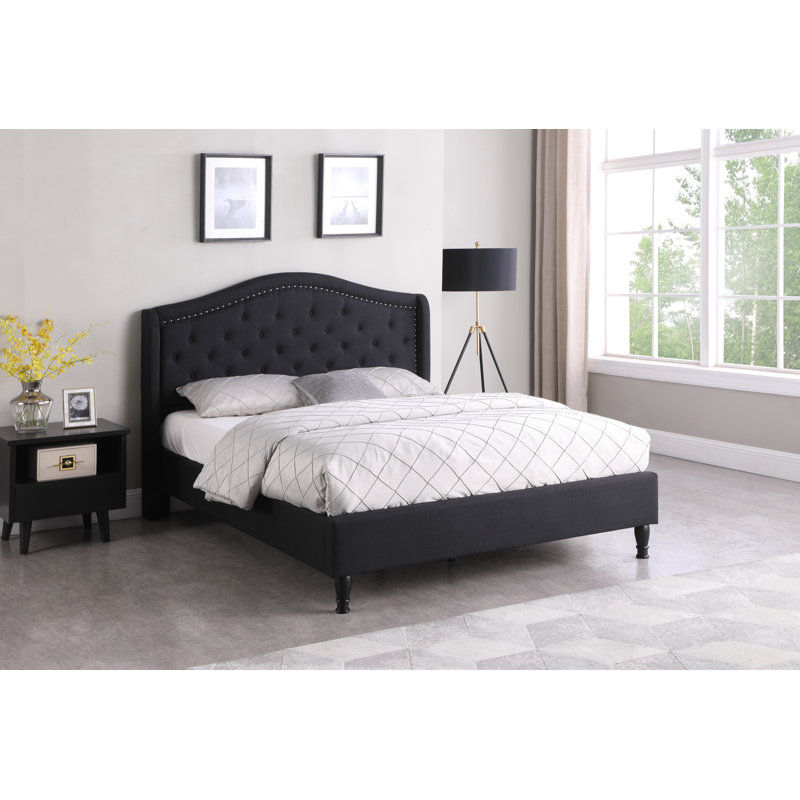 Kinsman Upholstered Wingback Bed, Black, Full