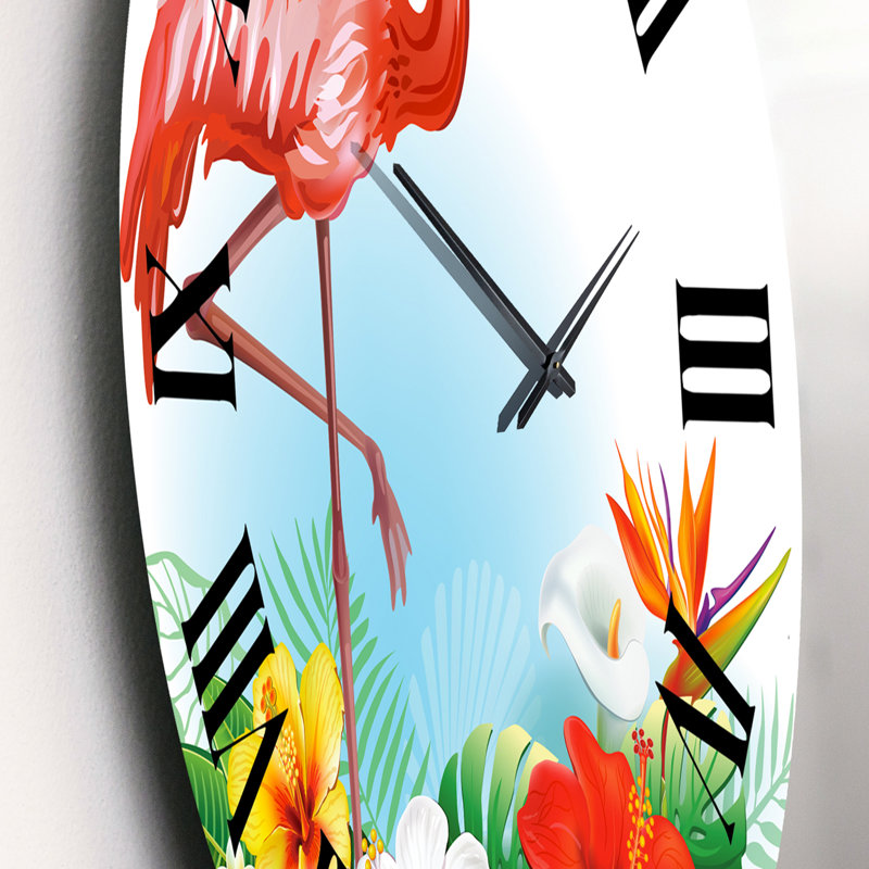 Arrangement avec fleurs tropicales et flamant rose - horloge murale traditionnelle, Petit