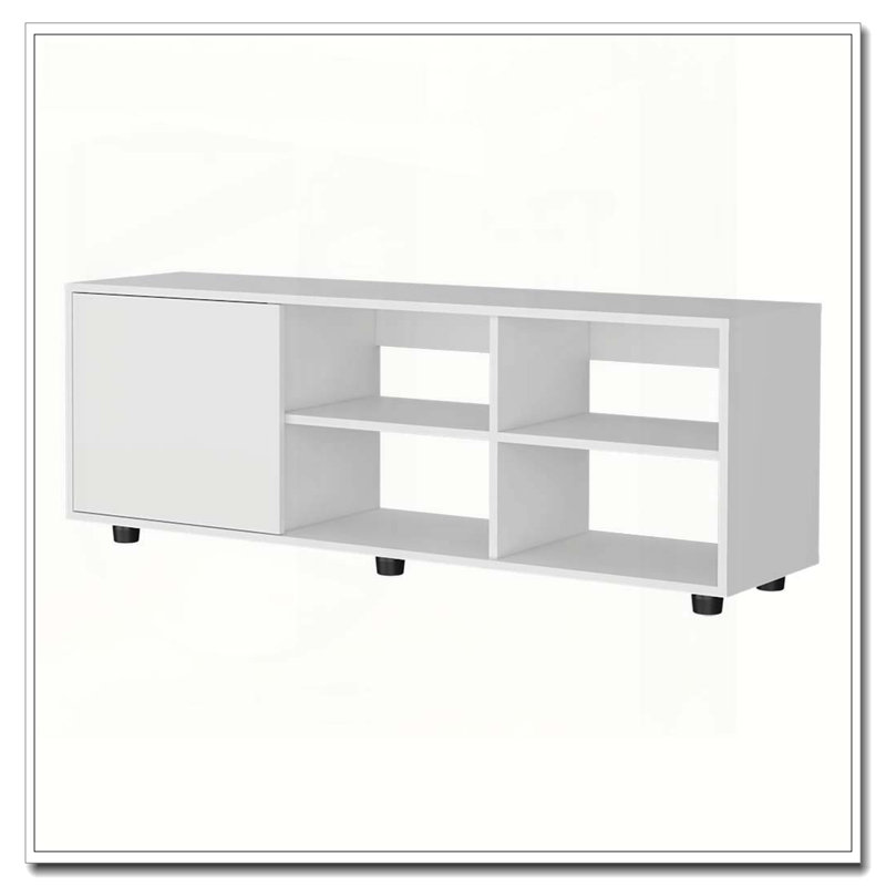 Meuble télé blanc avec porte et rangement ouvert, Blanc