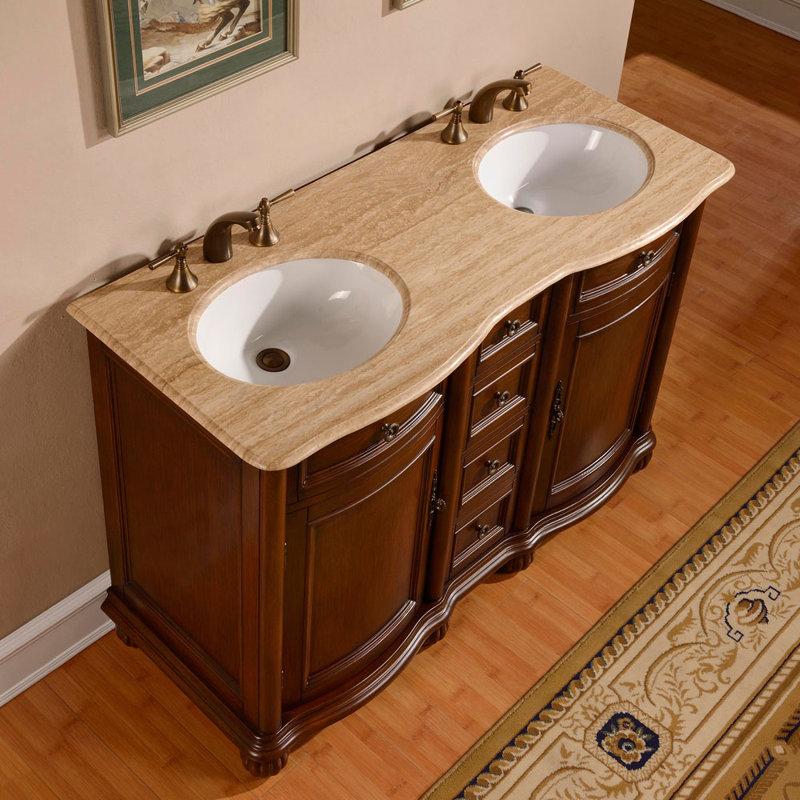 Quintara 52'' Double Bathroom Vanity with Stone Top, Travertine
