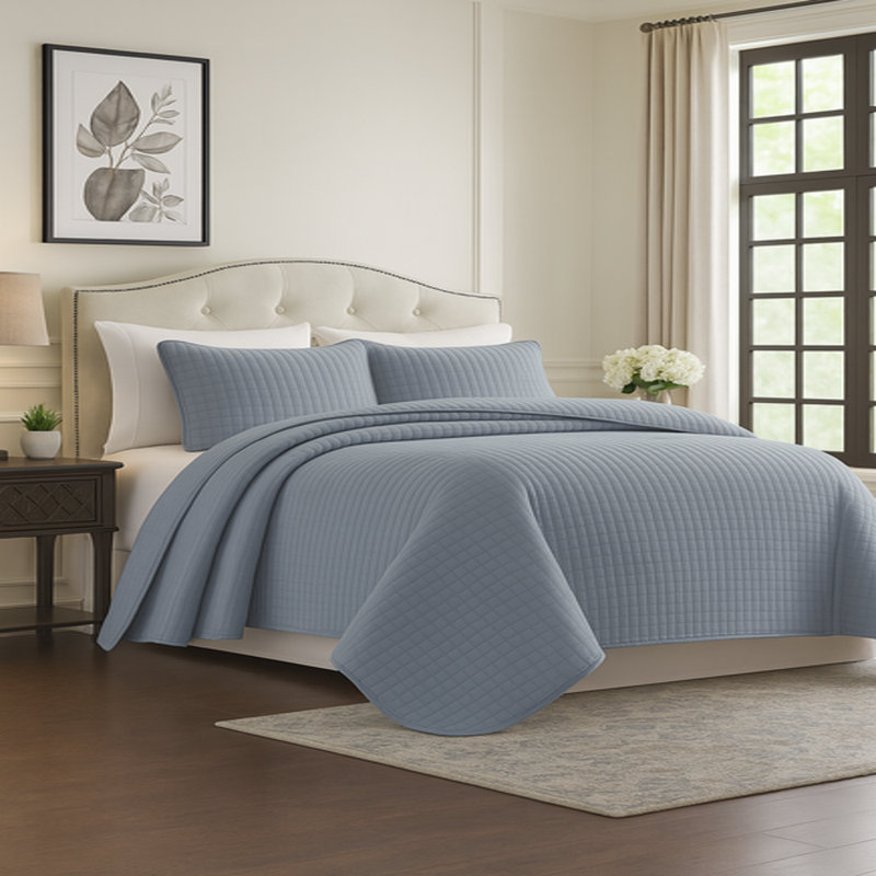 Solid Color 3 Piece Quilt Set with Cotton Blend Shell and 100% Cotton Fill Lightweight Soft All Season Bedding, Gray